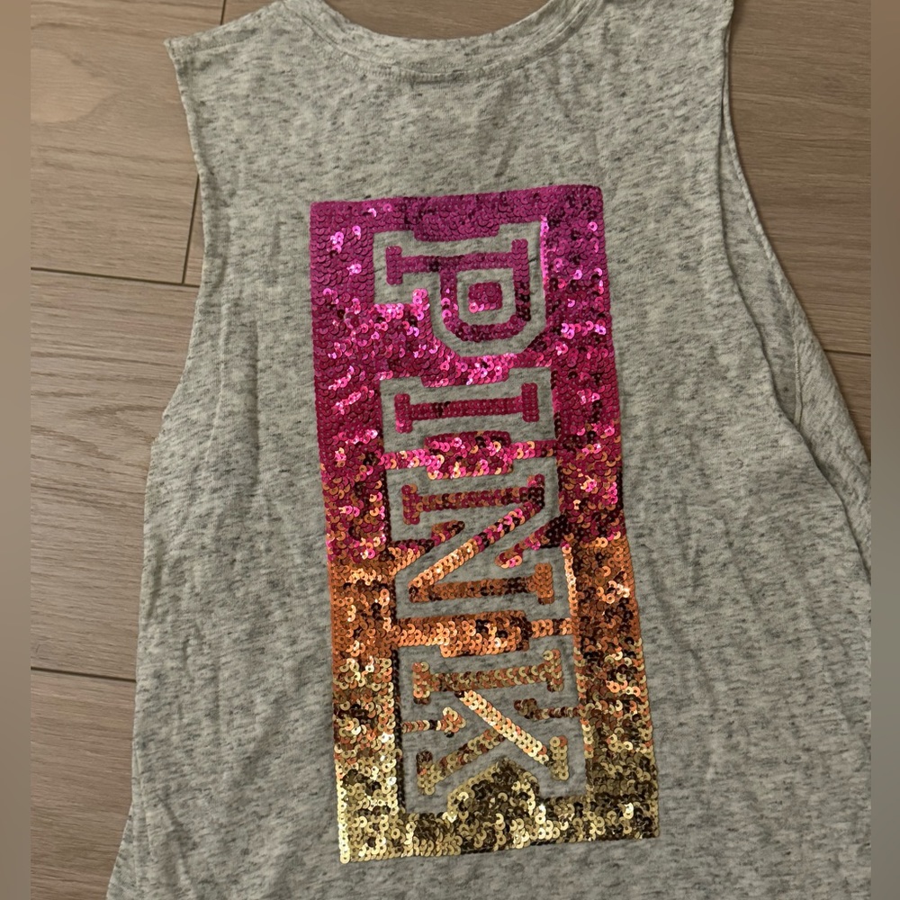 VS pink grey ombré sequins muscle tank XS